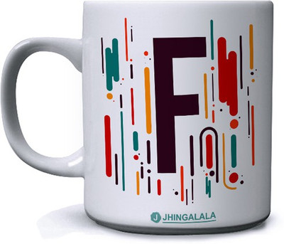 Jhingalala Alphabet Designed Letter F Printed Ceramic Coffee Mug(350 ml)