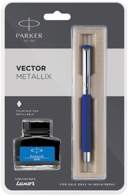 PARKER Vector Mettalix Fountain Blue Pen With Free Quink Blue Ink Ball Pen(Pack of 2, Blue)