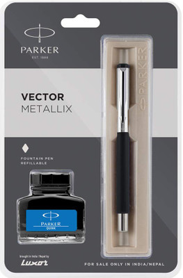 PARKER Vector Mettalix Fountain Pen With Free Quink Blue Ink Ball Pen(Pack of 2, Ink Color - Blue)