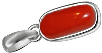 SHYAMKRIPA GEMS 7.25 CARAT Unheated Untreatet A+ Quality Natural Red Coral Moonga Silver Gemstone Pendant for Women's and Men Silver Coral Copper, Bronze Pendant Set