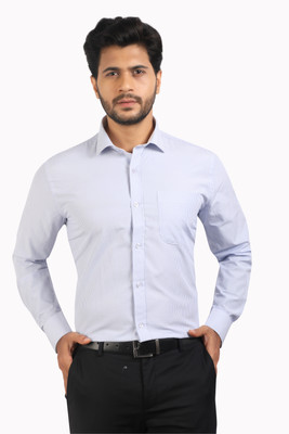 Corporate Club Men Striped Formal White, Blue Shirt