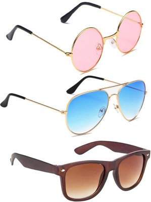 ELLIGATOR Round, Aviator, Wayfarer Sunglasses(For Men & Women, Pink, Blue, Brown)