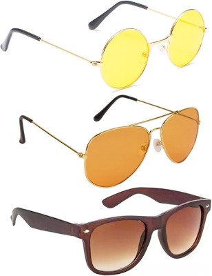 Elgator Aviator, Round, Wayfarer Sunglasses(For Men & Women, Yellow, Orange, Brown)