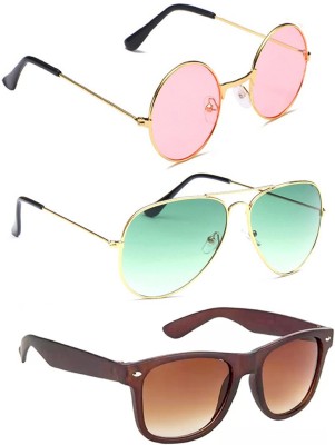 ELLIGATOR Round, Aviator, Wayfarer Sunglasses(For Men & Women, Pink, Green, Brown)