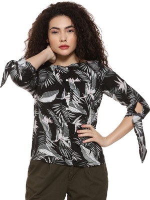 CAMPUS SUTRA Casual 3/4 Sleeve Floral Print Women Black Top