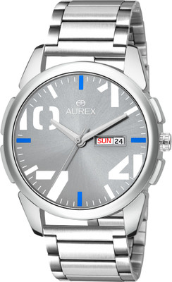 Aurex Elegant Grey Dial Day & Date Functioning Stainless Steel Bracelet Premium Watch for Men/Boys Analog Watch  - For Men
