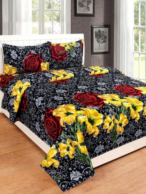 Classic Wear 220 TC Polycotton Double Floral Flat Bedsheet(Pack of 1, Black)