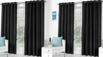 N2C Home 152 cm (5 ft) Polyester Semi Transparent Window Curtain (Pack Of 4)(Plain, Black)