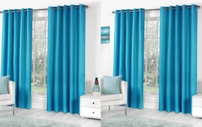 SAI FAB 272 cm (9 ft) Polyester Semi Transparent Long Door Curtain (Pack Of 4)(Plain, Aqua)
