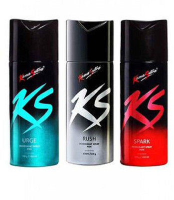 KS SPARK , URGE, RUSH (PACK OF 3) Deodorant Spray  -  For Men(450 ml, Pack of 3)
