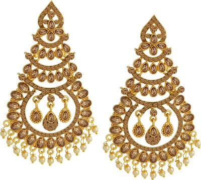 SPARGZ Traditional Festive Gold Plated AD Stone & Bead Chandelier Earring Alloy Drops & Danglers