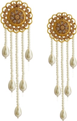 SPARGZ Round Festive Gold Plated AD Stone & Pearl Dangle Earring Alloy Drops & Danglers