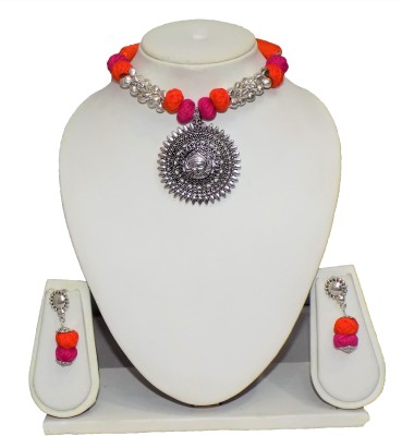 LIBNIQUE FASHION Oxidised Silver, Dori Pink, Red, Silver Jewellery Set(Pack of 1)
