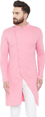 HYPERNATION Men Solid Asymmetric Kurta(Pink)
