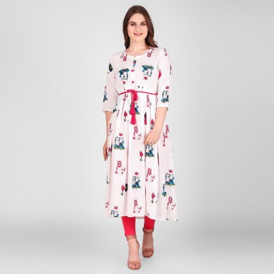 ELEPANTS Women Printed Flared Kurta(Multicolor)