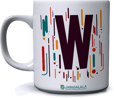 Jhingalala Alphabet Designed Letter W Printed Ceramic Coffee Mug(350 ml)