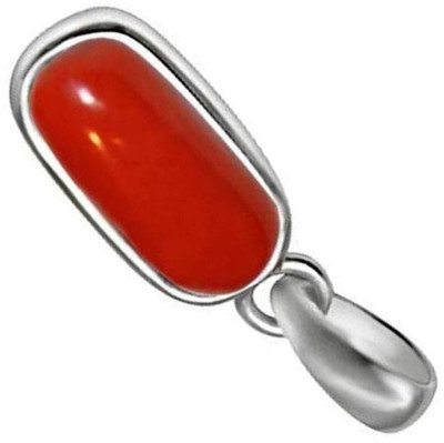 SHYAMKRIPA GEMS Red Coral Moonga Silver Gemstone Pendant Silver Coral Copper, Bronze Pendant