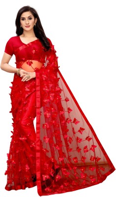 Julee Applique Bollywood Net Saree(Red)