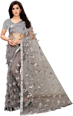 Julee Applique Bollywood Net Saree(Grey)
