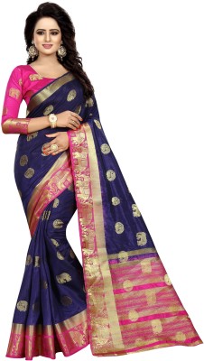 Saarah Self Design Kanjivaram Art Silk Saree(Dark Blue)