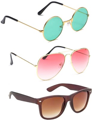 Elgator Aviator, Round, Wayfarer Sunglasses(For Men & Women, Green, Pink, Brown)