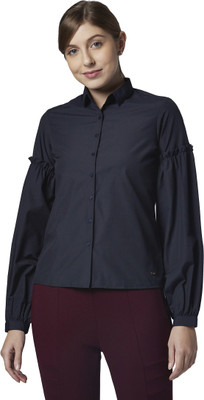 PARK AVENUE Women Solid Casual Blue Shirt