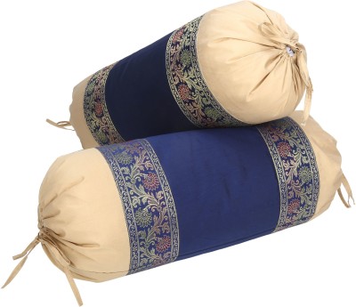 DECOWAT Brocade Bolsters Cover(Pack of 2, 40 cm*40 cm, Blue)