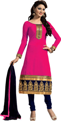 Zombom Poly Chanderi Embroidered Salwar Suit Material(Semi Stitched)