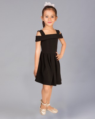 ADDYVERO Girls Midi/Knee Length Casual Dress(Black, Short Sleeve)