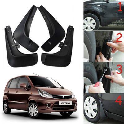 Oshotto Front Mud Guard, Rear Mud Guard For Maruti Zen Estilo 2009, 2010, 2011, 2012, 2013(Black)