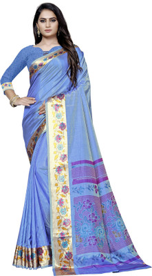 Ratnavati Floral Print Bollywood Silk Blend, Dupion Silk Saree(Blue)