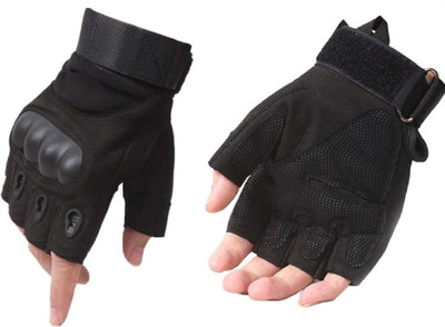 Adventure hut Tactical Military Hard Soft Knuckle Army Combat Half Riding Gloves(Black)