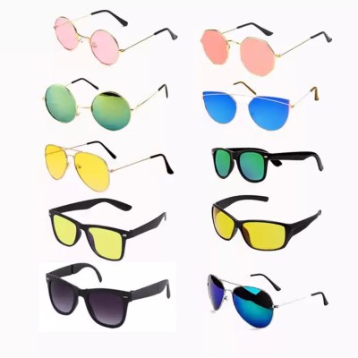 Elgator Aviator, Wayfarer, Sports, Round Sunglasses(For Men & Women, Pink, Green, Blue, Yellow, Black)