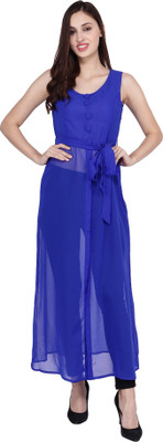 N&PG Women Solid A-line Kurta(Blue)