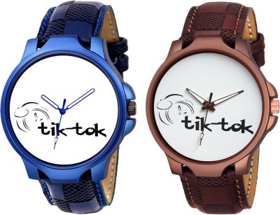 Stepso Tik-Tok Blue Tik-Tok Stylish White Dial Blue Genuine Leather Analog Watch  - For Boys