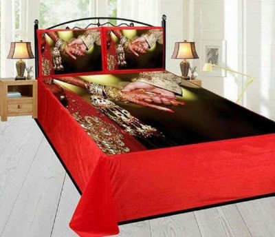 Shivaay Creations 300 TC Velvet King Abstract Flat Bedsheet(Pack of 1, Red)