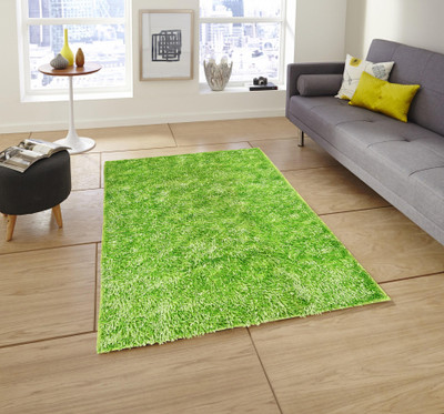 BEVI Green Polyester, Rubber Carpet(3 ft,  X 5 ft, Rectangle)