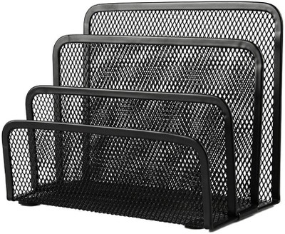 JOFIX 3 Compartments Mesh Metal Letter Sorter Mail Document File Tray Desk Office File Organizer Holder(Black)
