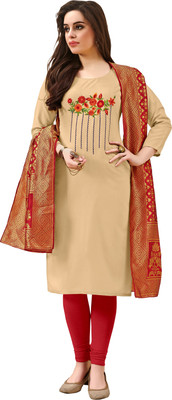 Blissta Cotton Blend Solid, Embroidered, Self Design Kurta & Churidar Material