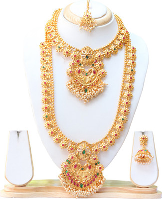 Swarajshop Alloy Gold-plated Pink, Green Jewellery Set(Pack of 1)