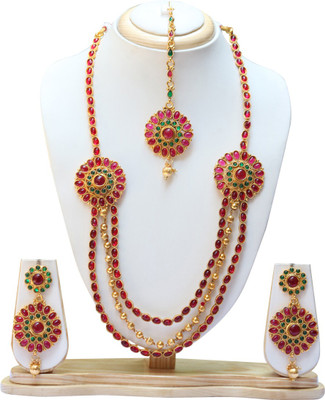 Ethnicking Alloy Gold-plated Pink, Gold Jewellery Set(Pack of 1)