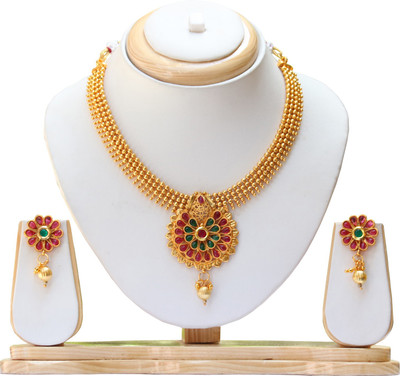 Ethnicking Alloy Gold-plated Red Jewellery Set(Pack of 1)