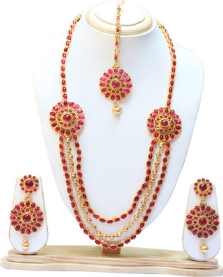 Ethnicking Alloy Gold-plated Pink Jewellery Set(Pack of 1)