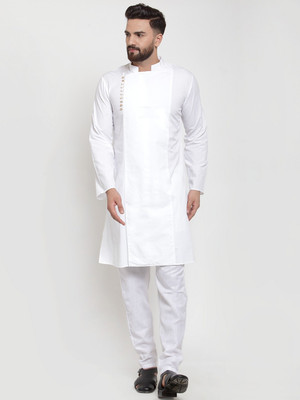 Purple State Men Solid Straight Kurta(White)