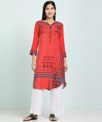 GLOBAL DESI Women Printed Straight Kurta(Red)