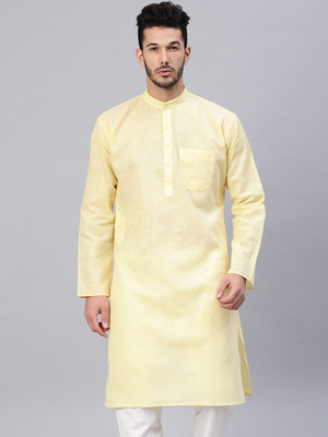 Pintrest Men Solid Straight Kurta(Gold)