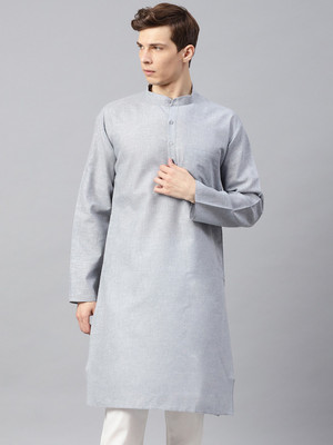Pintrest Men Solid Straight Kurta(Grey)