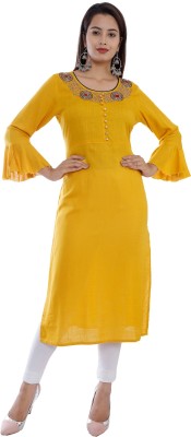 Highlight fashion export Women Self Design Straight Kurta(Yellow)
