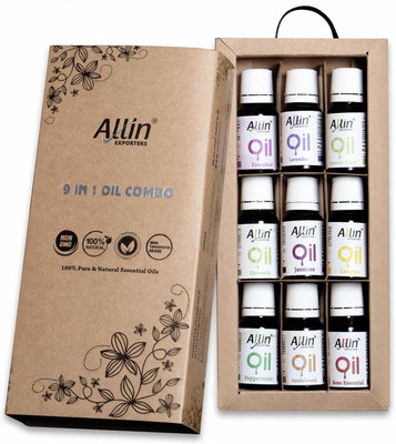 Allin Exporters 9 in 1 Combo Aromatherapy Therapeutic Grade Aroma Essential Oils for Diffuser(135 g)