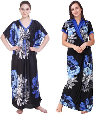 YUALIN CREATION Women Nighty with Robe(Blue)